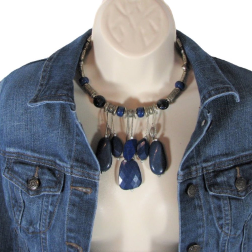 Necklace Choker with Blue Beads Statement Piece